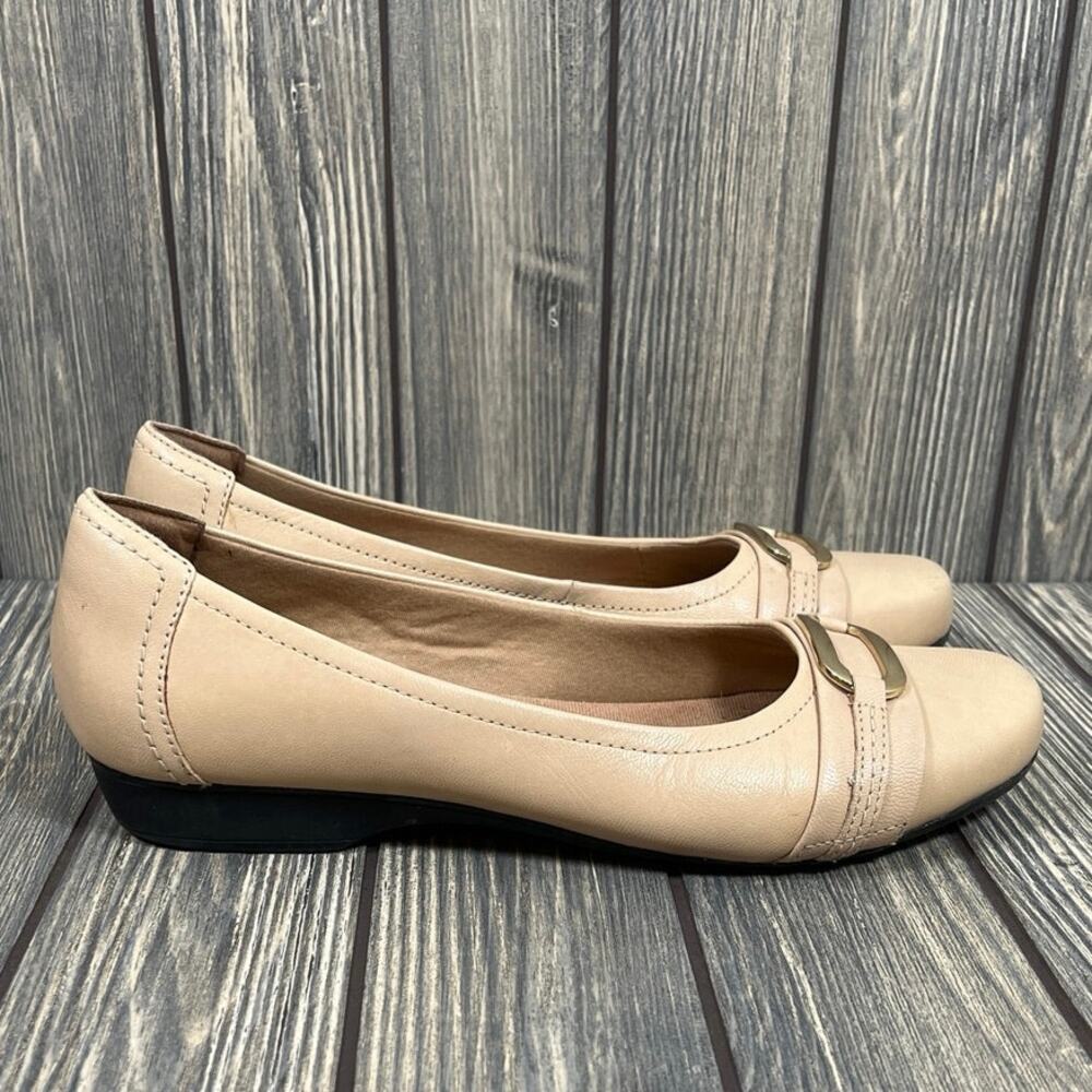 Clarks Collection Blanche Rosa Leather Women‎ Slip On Flats Nude Ecru Sz 9.5 Mom